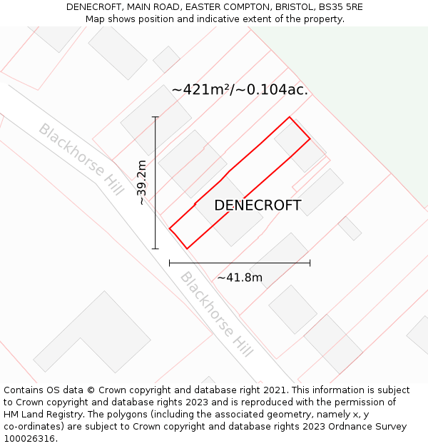 DENECROFT, MAIN ROAD, EASTER COMPTON, BRISTOL, BS35 5RE: Plot and title map