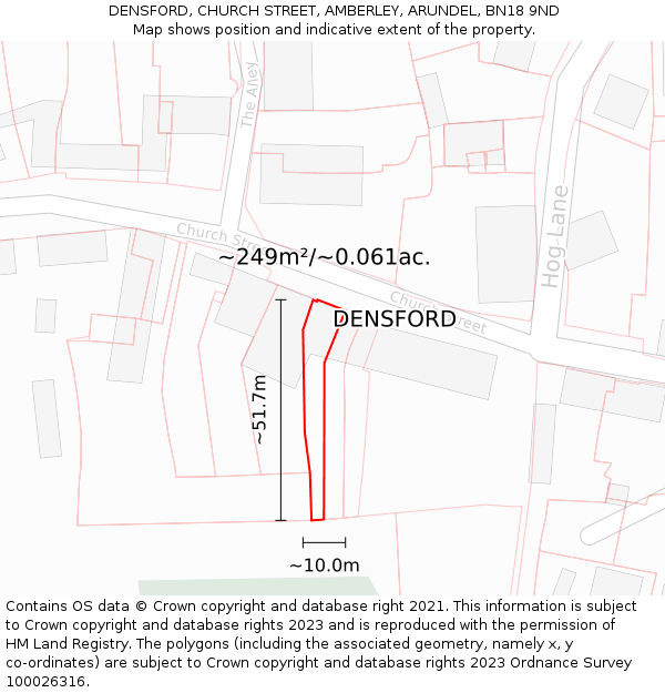 DENSFORD, CHURCH STREET, AMBERLEY, ARUNDEL, BN18 9ND: Plot and title map