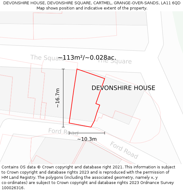 DEVONSHIRE HOUSE, DEVONSHIRE SQUARE, CARTMEL, GRANGE-OVER-SANDS, LA11 6QD: Plot and title map
