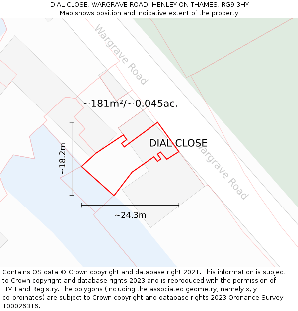 DIAL CLOSE, WARGRAVE ROAD, HENLEY-ON-THAMES, RG9 3HY: Plot and title map