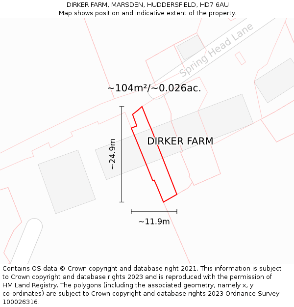 DIRKER FARM, MARSDEN, HUDDERSFIELD, HD7 6AU: Plot and title map