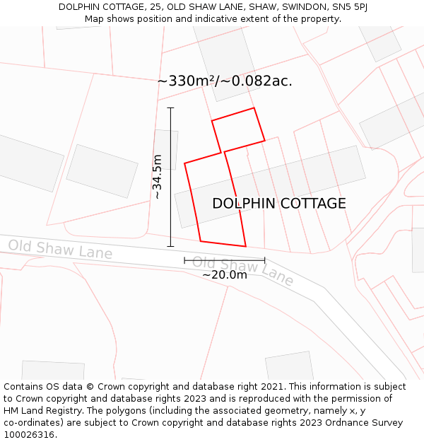 DOLPHIN COTTAGE, 25, OLD SHAW LANE, SHAW, SWINDON, SN5 5PJ: Plot and title map