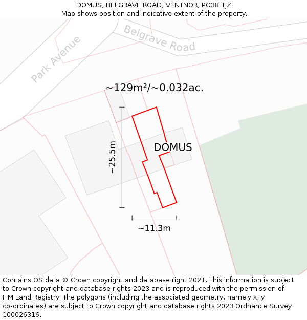 DOMUS, BELGRAVE ROAD, VENTNOR, PO38 1JZ: Plot and title map
