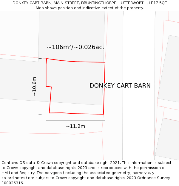 DONKEY CART BARN, MAIN STREET, BRUNTINGTHORPE, LUTTERWORTH, LE17 5QE: Plot and title map