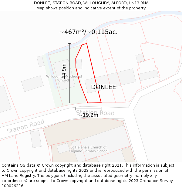 DONLEE, STATION ROAD, WILLOUGHBY, ALFORD, LN13 9NA: Plot and title map