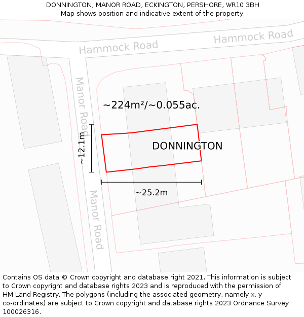 DONNINGTON, MANOR ROAD, ECKINGTON, PERSHORE, WR10 3BH: Plot and title map