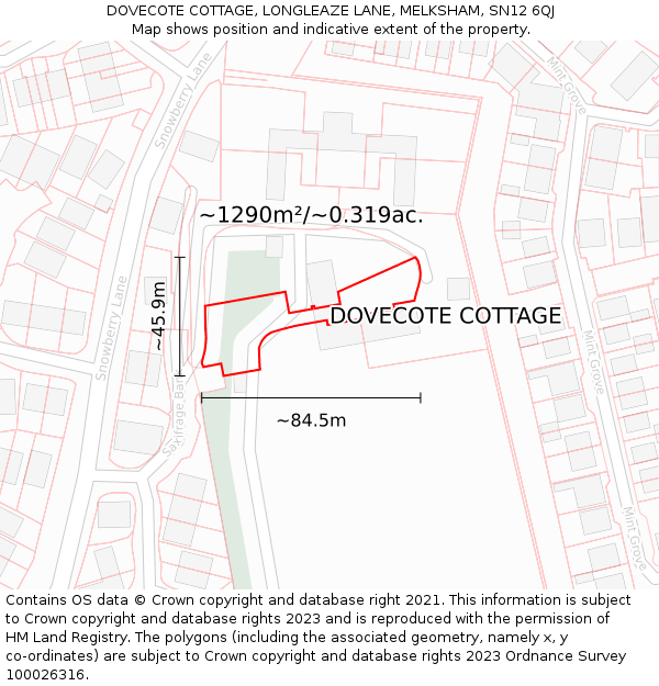 DOVECOTE COTTAGE, LONGLEAZE LANE, MELKSHAM, SN12 6QJ: Plot and title map