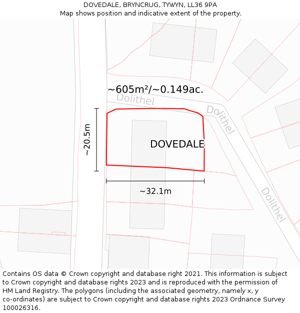 DOVEDALE, BRYNCRUG, TYWYN, LL36 9PA: Plot and title map