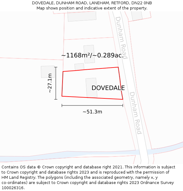 DOVEDALE, DUNHAM ROAD, LANEHAM, RETFORD, DN22 0NB: Plot and title map
