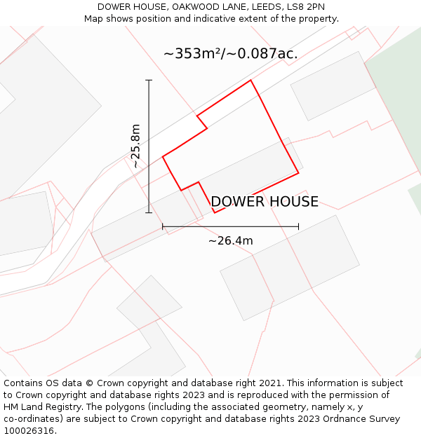 DOWER HOUSE, OAKWOOD LANE, LEEDS, LS8 2PN: Plot and title map
