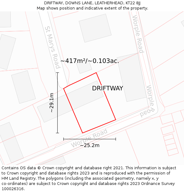DRIFTWAY, DOWNS LANE, LEATHERHEAD, KT22 8JJ: Plot and title map