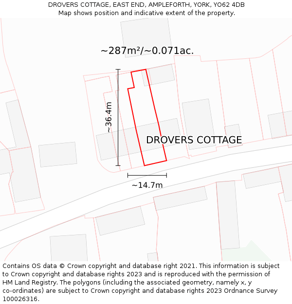 DROVERS COTTAGE, EAST END, AMPLEFORTH, YORK, YO62 4DB: Plot and title map