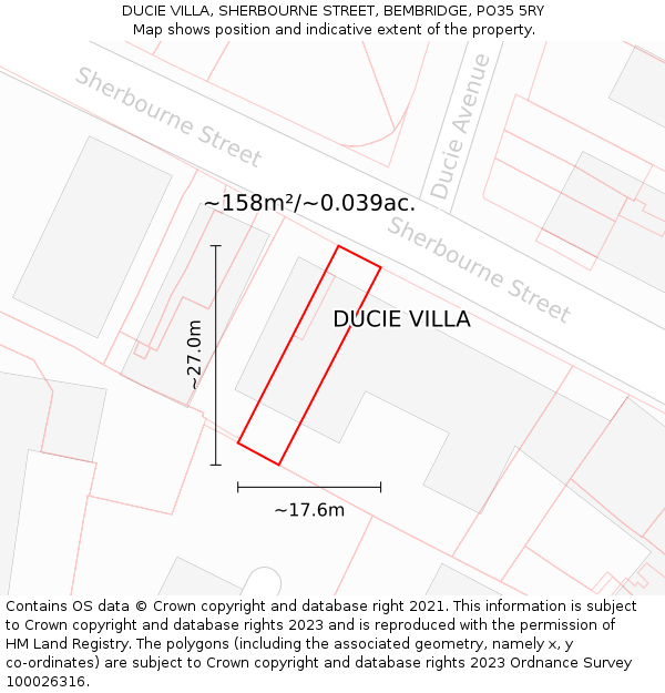 DUCIE VILLA, SHERBOURNE STREET, BEMBRIDGE, PO35 5RY: Plot and title map
