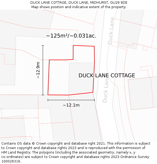 DUCK LANE COTTAGE, DUCK LANE, MIDHURST, GU29 9DE: Plot and title map