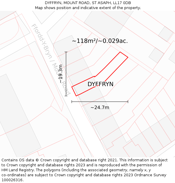 DYFFRYN, MOUNT ROAD, ST ASAPH, LL17 0DB: Plot and title map
