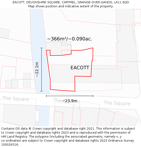 EACOTT, DEVONSHIRE SQUARE, CARTMEL, GRANGE-OVER-SANDS, LA11 6QD: Plot and title map