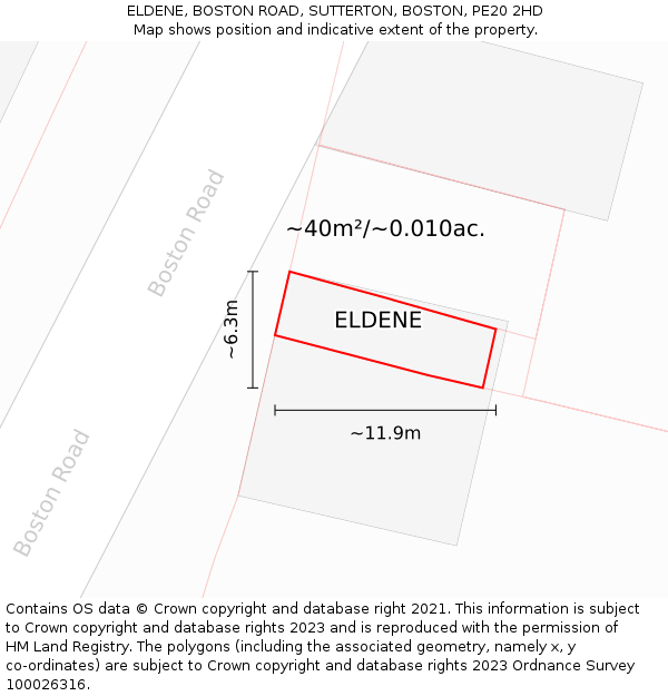 ELDENE, BOSTON ROAD, SUTTERTON, BOSTON, PE20 2HD: Plot and title map
