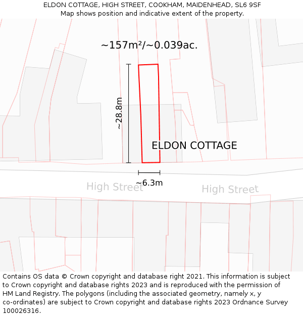ELDON COTTAGE, HIGH STREET, COOKHAM, MAIDENHEAD, SL6 9SF: Plot and title map