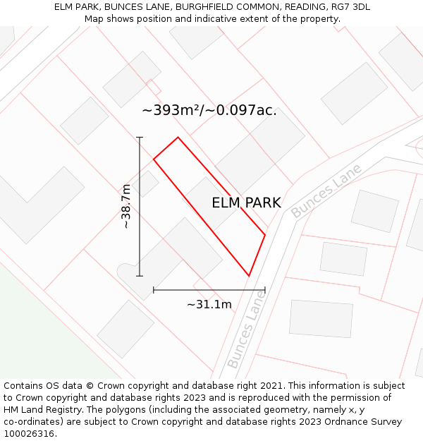 ELM PARK, BUNCES LANE, BURGHFIELD COMMON, READING, RG7 3DL: Plot and title map