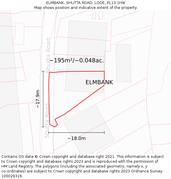ELMBANK, SHUTTA ROAD, LOOE, PL13 1HW: Plot and title map