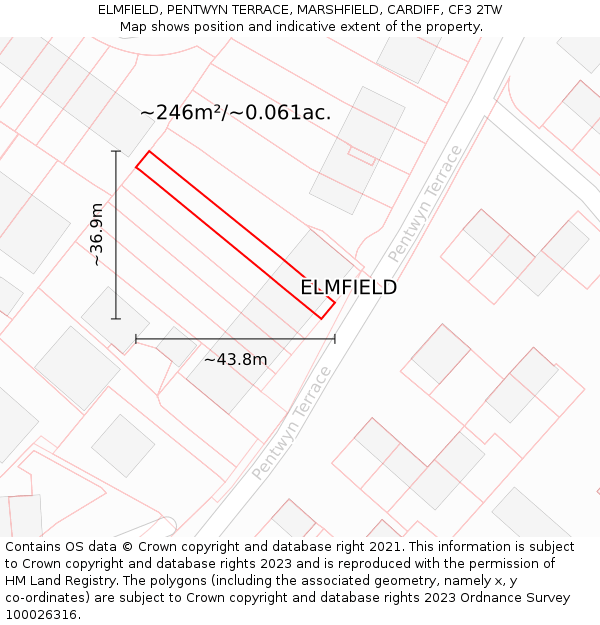 ELMFIELD, PENTWYN TERRACE, MARSHFIELD, CARDIFF, CF3 2TW: Plot and title map