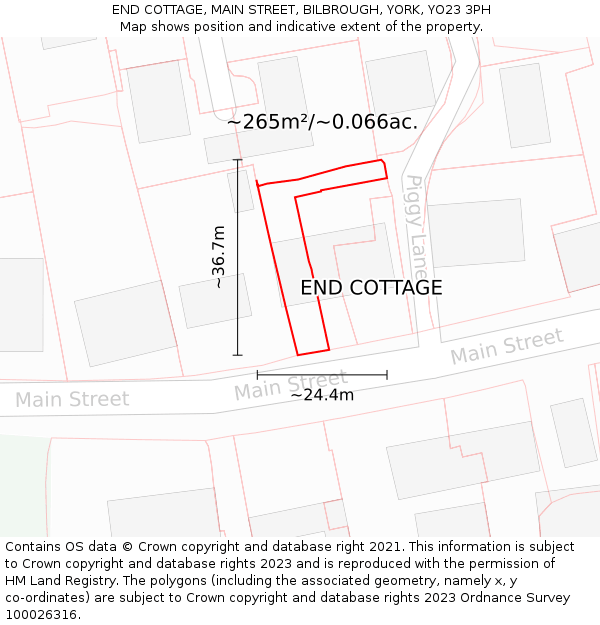 END COTTAGE, MAIN STREET, BILBROUGH, YORK, YO23 3PH: Plot and title map