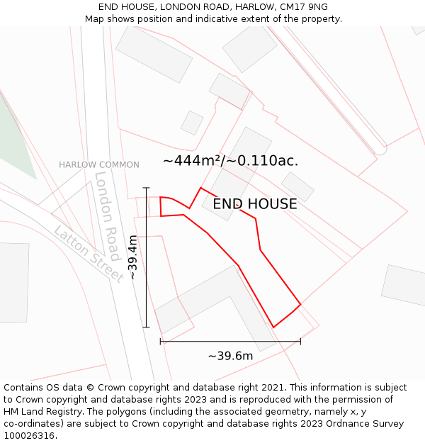 END HOUSE, LONDON ROAD, HARLOW, CM17 9NG: Plot and title map