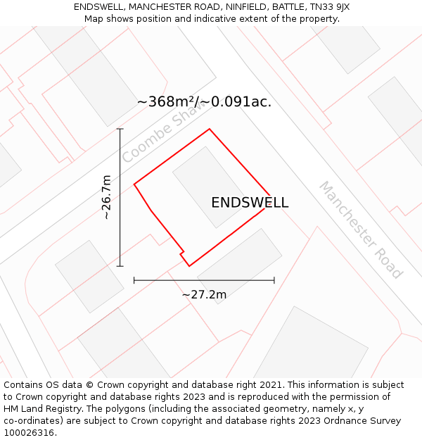 ENDSWELL, MANCHESTER ROAD, NINFIELD, BATTLE, TN33 9JX: Plot and title map