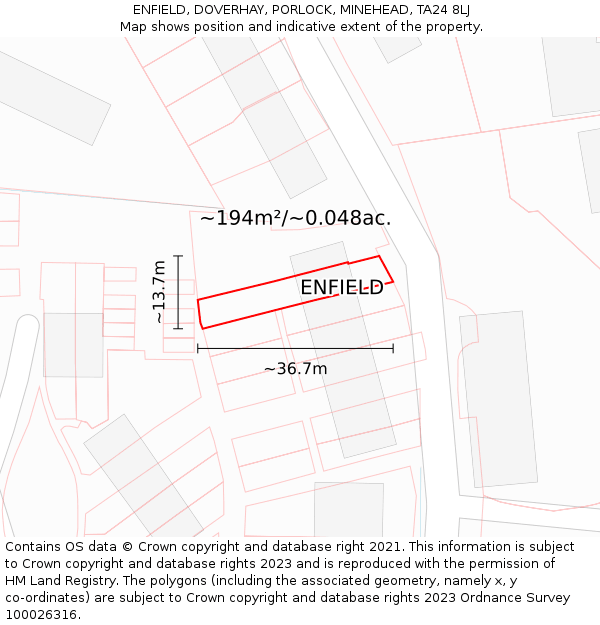 ENFIELD, DOVERHAY, PORLOCK, MINEHEAD, TA24 8LJ: Plot and title map