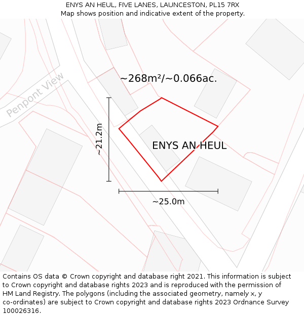 ENYS AN HEUL, FIVE LANES, LAUNCESTON, PL15 7RX: Plot and title map
