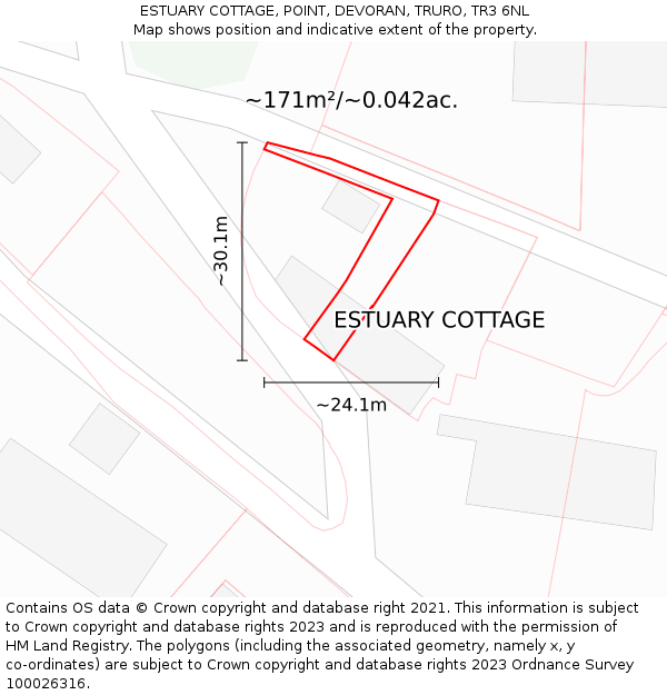 ESTUARY COTTAGE, POINT, DEVORAN, TRURO, TR3 6NL: Plot and title map