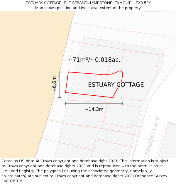 ESTUARY COTTAGE, THE STRAND, LYMPSTONE, EXMOUTH, EX8 5EY: Plot and title map