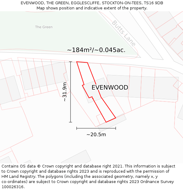 EVENWOOD, THE GREEN, EGGLESCLIFFE, STOCKTON-ON-TEES, TS16 9DB: Plot and title map