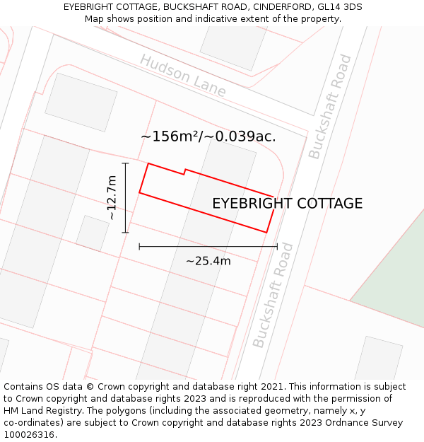 EYEBRIGHT COTTAGE, BUCKSHAFT ROAD, CINDERFORD, GL14 3DS: Plot and title map