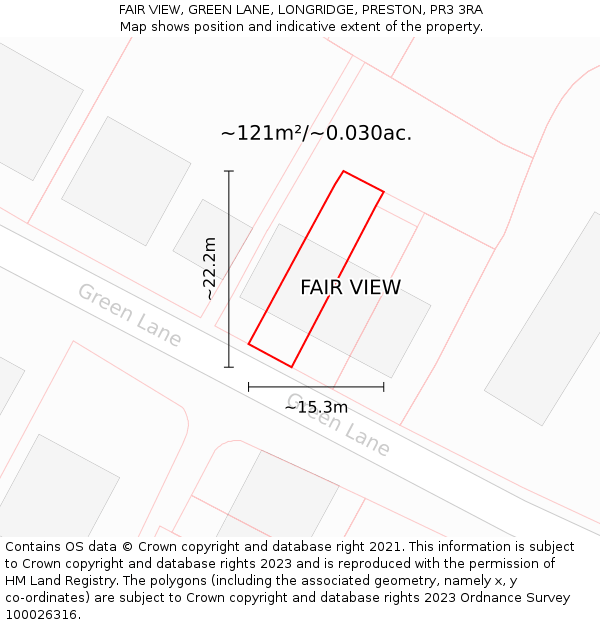 FAIR VIEW, GREEN LANE, LONGRIDGE, PRESTON, PR3 3RA: Plot and title map