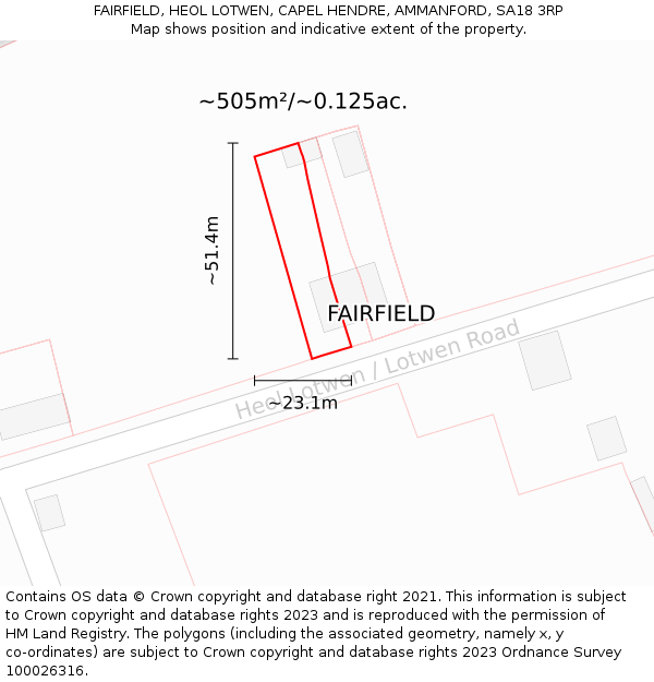 FAIRFIELD, HEOL LOTWEN, CAPEL HENDRE, AMMANFORD, SA18 3RP: Plot and title map
