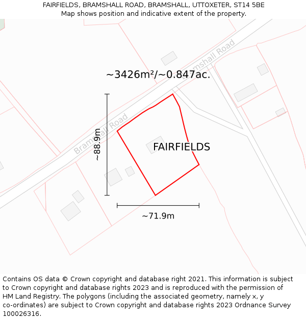 FAIRFIELDS, BRAMSHALL ROAD, BRAMSHALL, UTTOXETER, ST14 5BE: Plot and title map