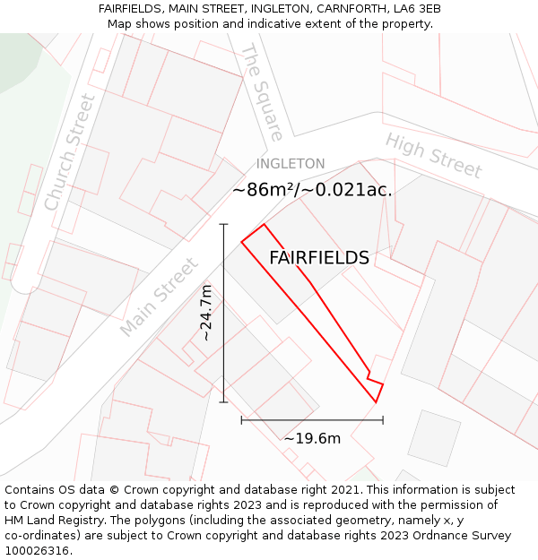 FAIRFIELDS, MAIN STREET, INGLETON, CARNFORTH, LA6 3EB: Plot and title map