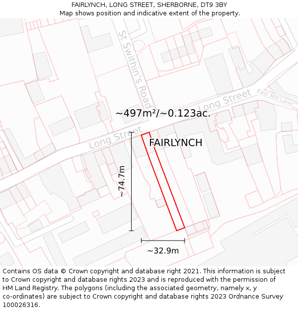 FAIRLYNCH, LONG STREET, SHERBORNE, DT9 3BY: Plot and title map