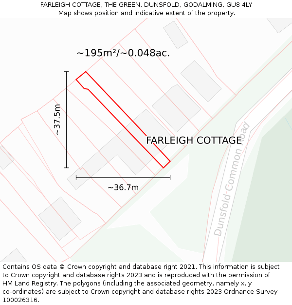 FARLEIGH COTTAGE, THE GREEN, DUNSFOLD, GODALMING, GU8 4LY: Plot and title map