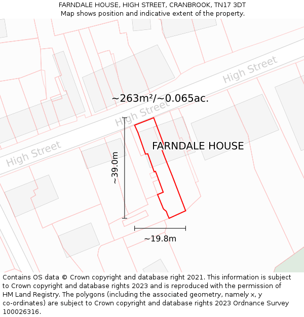 FARNDALE HOUSE, HIGH STREET, CRANBROOK, TN17 3DT: Plot and title map