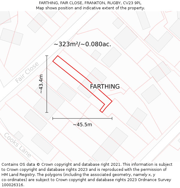FARTHING, FAIR CLOSE, FRANKTON, RUGBY, CV23 9PL: Plot and title map