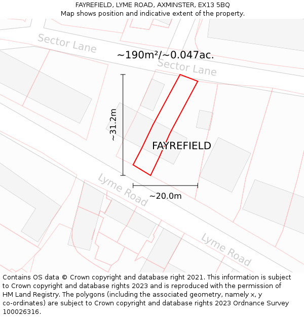 FAYREFIELD, LYME ROAD, AXMINSTER, EX13 5BQ: Plot and title map