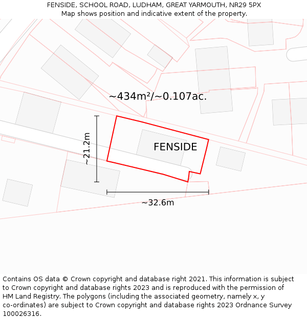 FENSIDE, SCHOOL ROAD, LUDHAM, GREAT YARMOUTH, NR29 5PX: Plot and title map