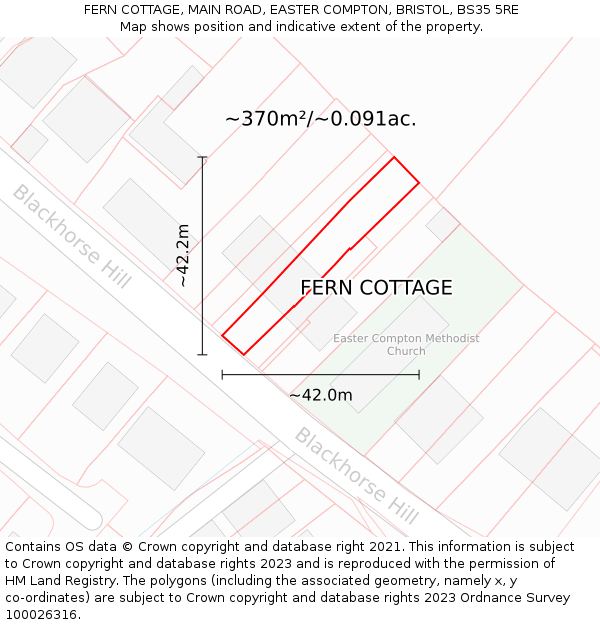 FERN COTTAGE, MAIN ROAD, EASTER COMPTON, BRISTOL, BS35 5RE: Plot and title map