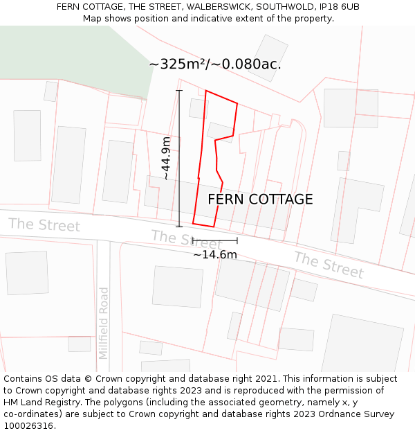 FERN COTTAGE, THE STREET, WALBERSWICK, SOUTHWOLD, IP18 6UB: Plot and title map