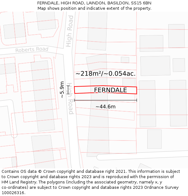 FERNDALE, HIGH ROAD, LAINDON, BASILDON, SS15 6BN: Plot and title map