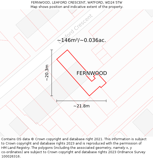 FERNWOOD, LEAFORD CRESCENT, WATFORD, WD24 5TW: Plot and title map