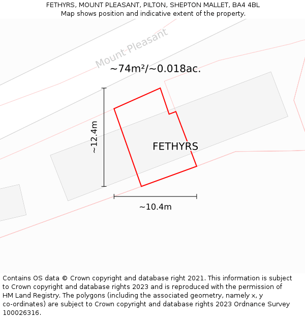 FETHYRS, MOUNT PLEASANT, PILTON, SHEPTON MALLET, BA4 4BL: Plot and title map