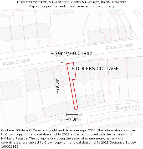 FIDDLERS COTTAGE, MAIN STREET, KIRKBY MALZEARD, RIPON, HG4 3SD: Plot and title map